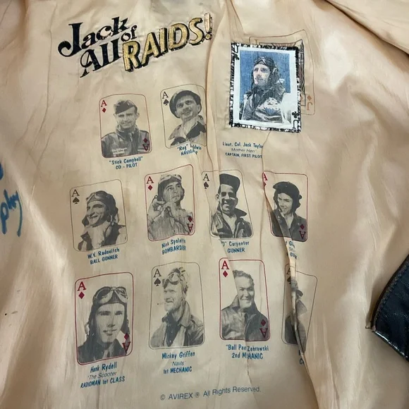 Vintage Avirex Jack Of All Raids Sack Time Nose Art A2 XL Leather Bomber Jacket - Picture 13 of 16